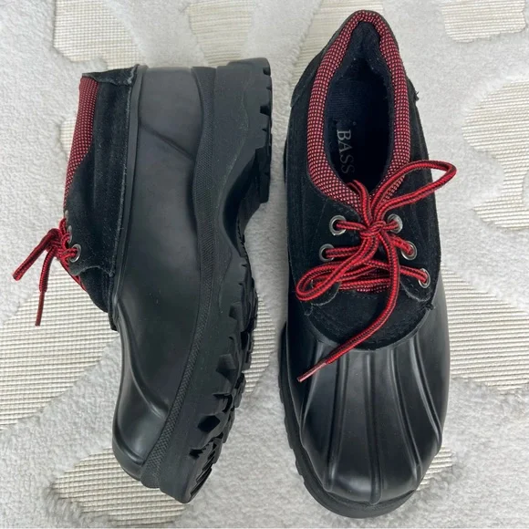 BASS Anchorage Low Top Suede & Rubber Duck Boot Shoes Women 9M Lace Up Black Red - Picture 9 of 16